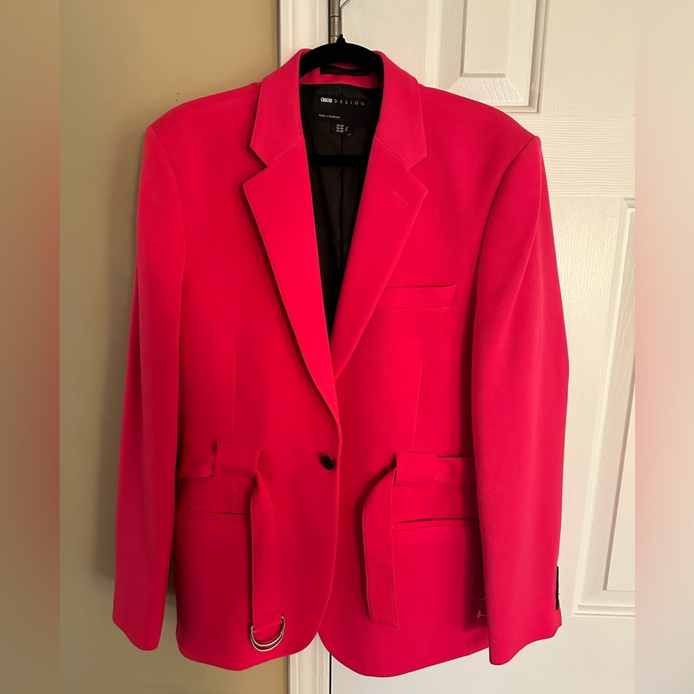 ASOS DESIGN slim belted blazer in pink